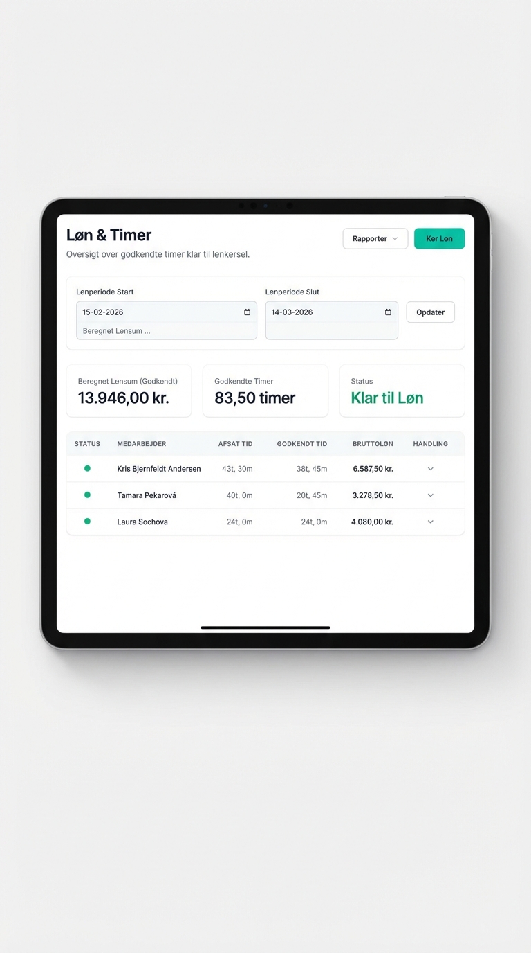 Oversigt over løn og godkendte timer i KlokIn